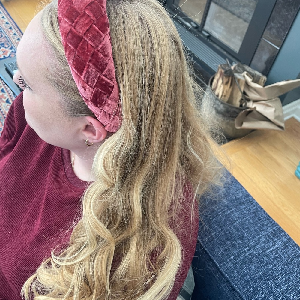 Velvet Quilted Headband in pinky red